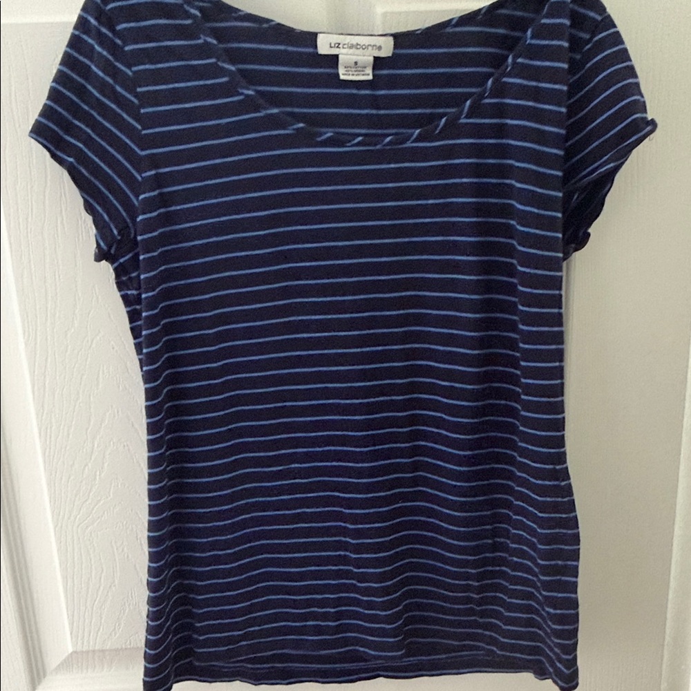Liz Claiborne Blue Striped Short Sleeve Top